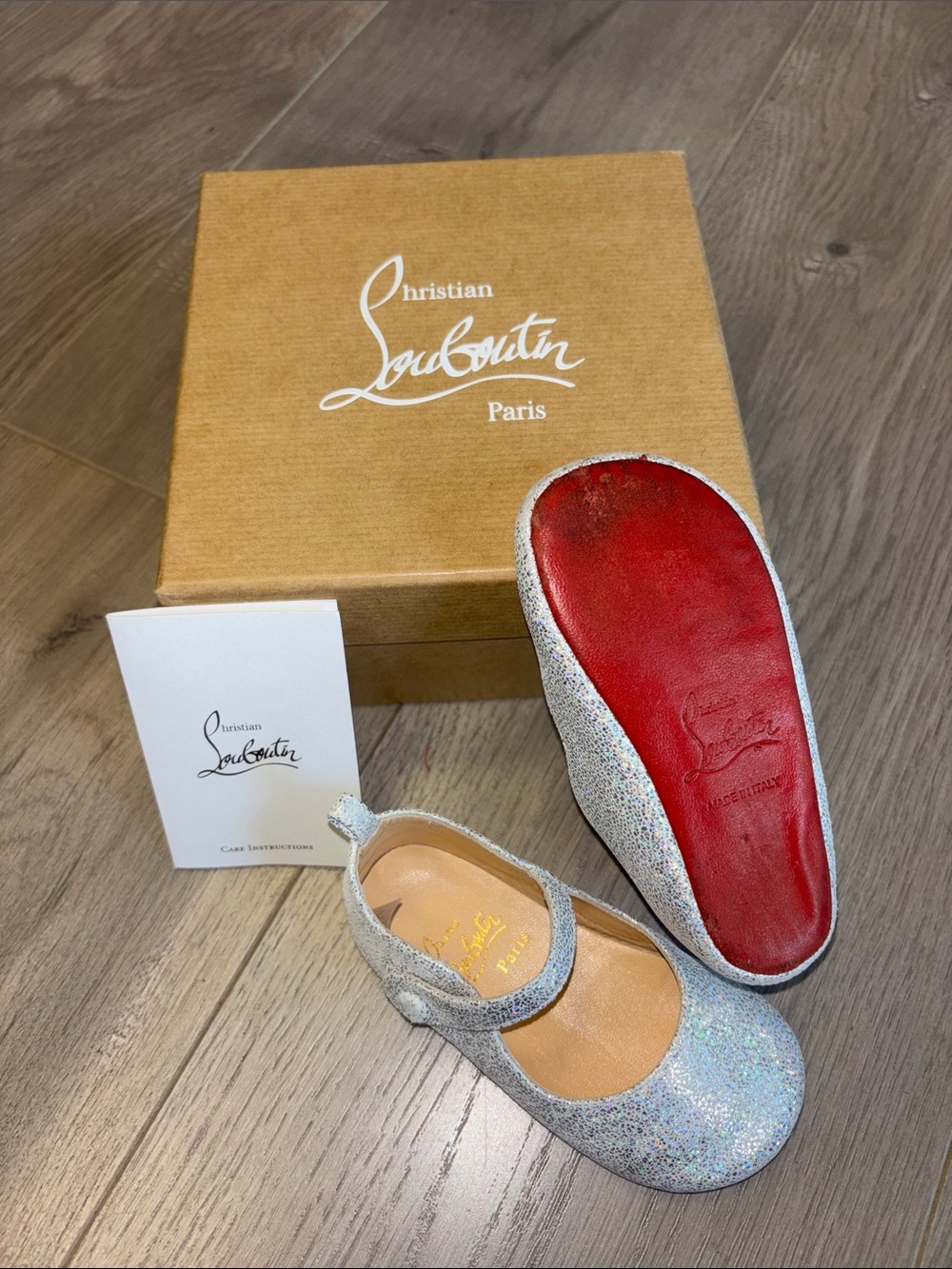 Christian Louboutin Silver Glitter Baby Love chick flat shoes